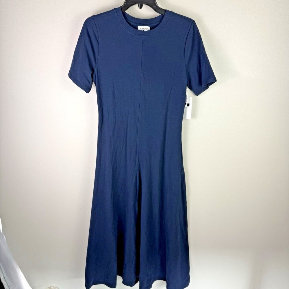 Nordstrom Navy Knit Midi Dress Small Short Sleeve Stretch Minimalist Modern